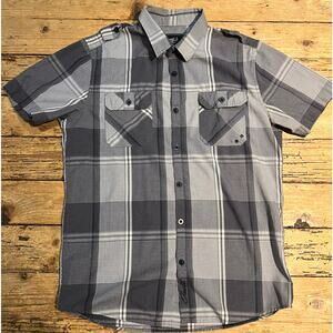 O Neill Mens Size S Grey Black Shortsleeve Button Up Shirt
